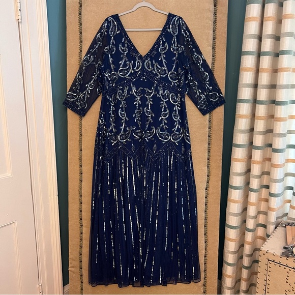 ROAMAN’S Plus Size V Neck Beaded and Sequined Evening Gown - Picture 6 of 16